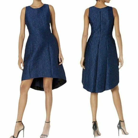 Halston Heritage Floral Jacquard Dress Sleeveless Cocktail